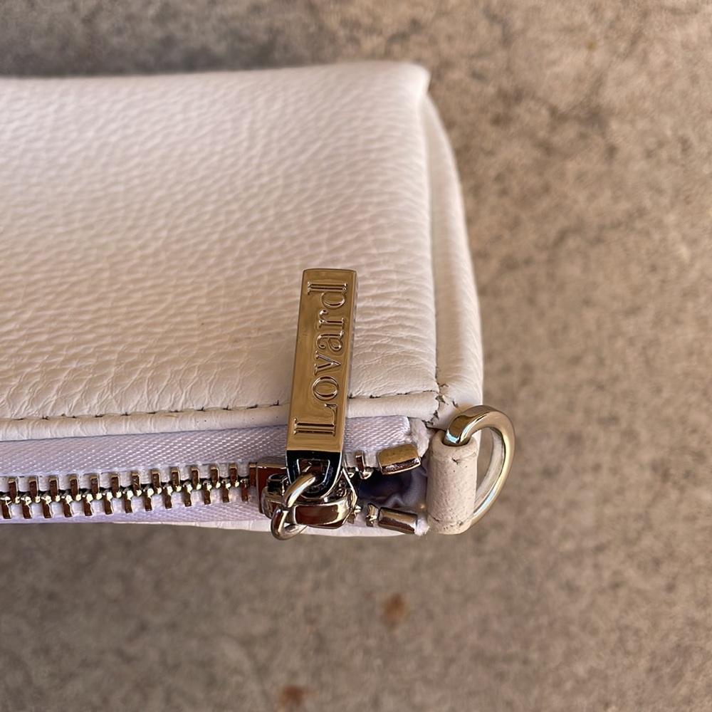 White Leather Rectangular Bag, Silver Zipper Hard… - image 6